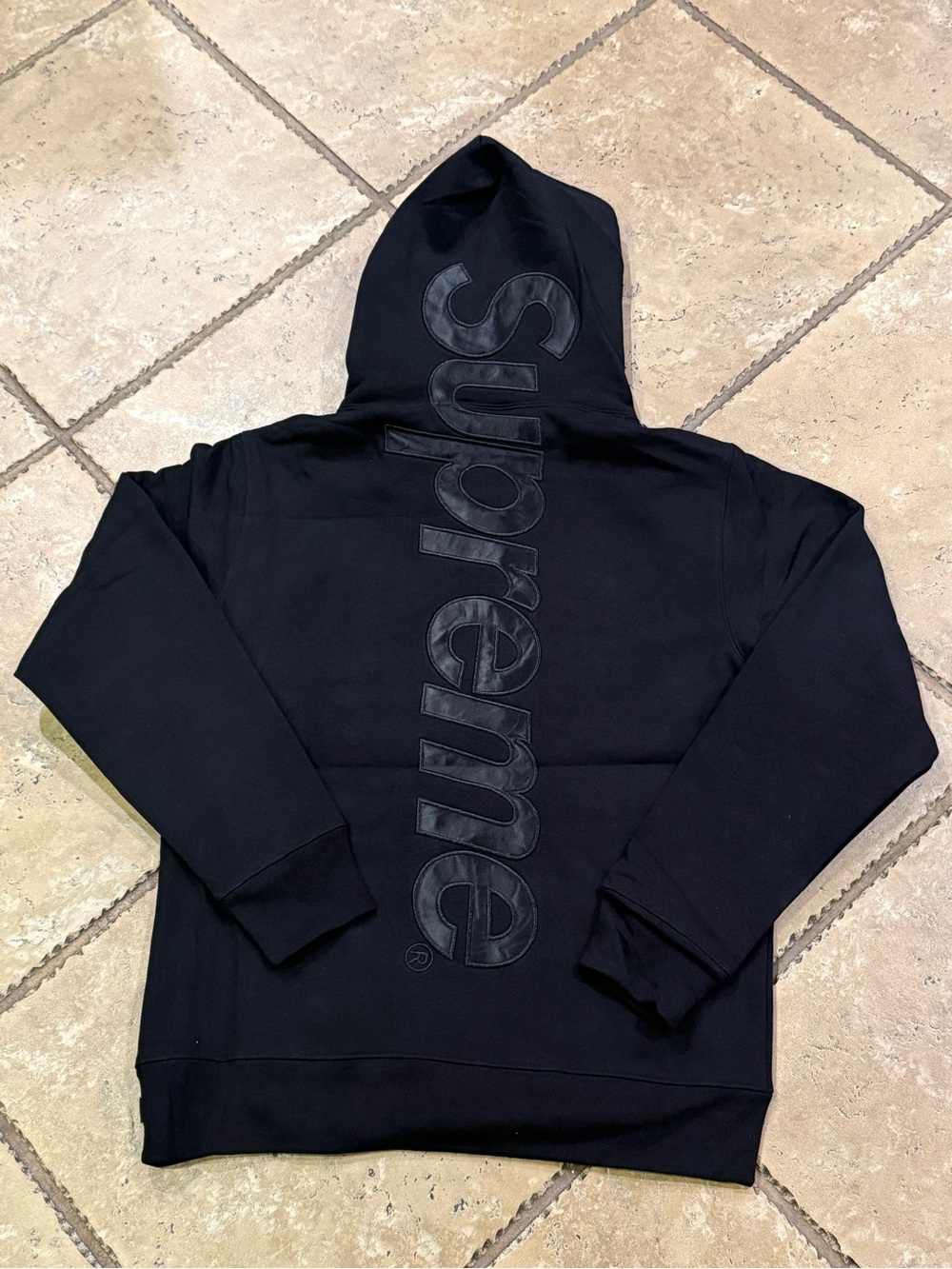 Black Supreme Satin Applique Hoodie